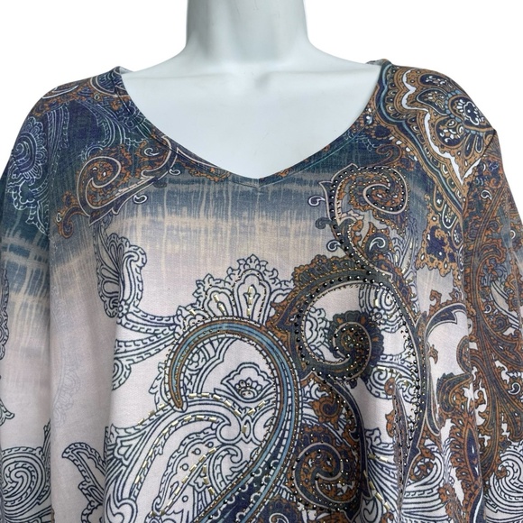 FRENCH BLUE Paisley Studded Tunic Top V-Neck Multicolor 3/4 Sleeves Blouse Sz XL - Picture 3 of 4